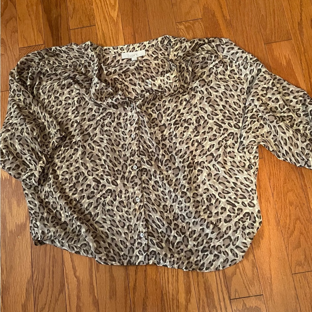 LOFT Sheer Animal Print Blouson Top